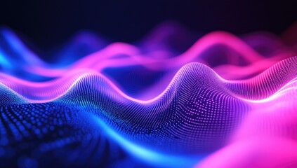 Abstract digital landscape of vibrant, undulating particles