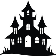 Clean and minimal silhouette of a haunted house on transparent background isolated on transparent background