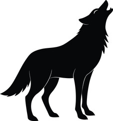 Minimalist howling wolf silhouette isolated on transparent background