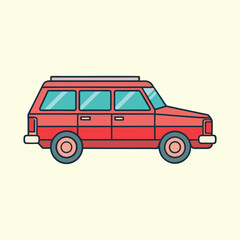 Cartoon Retro SUV Station Wagon Illustration with Rack on Beige Background
