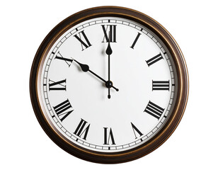 Modern Frameless Wall Clock with Roman Numerals and Shadow Cast, Front View, Transparent PNG