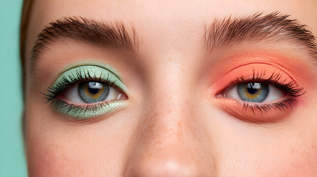 Beauty makeup split design showcasing vibrant colors and contrasting styles capturing creativity and self-expression in modern art