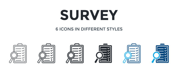 Survey Icon In Different Style Vector Illustration. Designed In Thin Line, Regular Line, Bold Line, Glyph, Color Line, And Color Glyph Style Can Be Used For Web