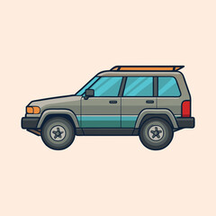 Cartoon SUV with roof rack and grey body on a light background