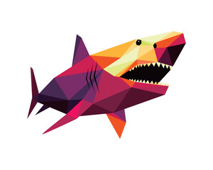 Shark whale in colorful Polygonal low poly.  Shark fish in abstract Vector Illustration. Shark colorful logo.