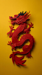 Vibrant red dragon artwork symbolizing power and strength in traditional Asian culture with a striking yellow background