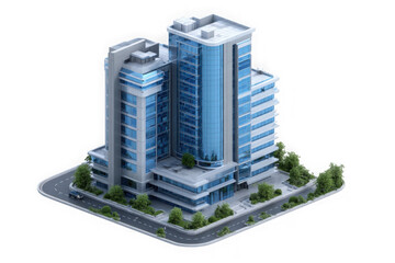 Modern glass skyscraper office building isolated on transparent background