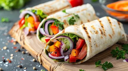 A bitesized version of a classic grilled veggie wrap perfect for a tasty snack.