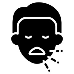 Mouth Ulcer Glyph Black Silhouette Icon Design Vector - Face with open mouth and wound symbol, representing oral sores, mouth ulcer, or dental infection