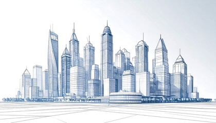 Blueprint of a modern city skyline