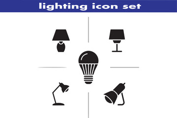 lighting outline icon set. ambient light, led strip, incandescent light, lamp, floor lamp.
