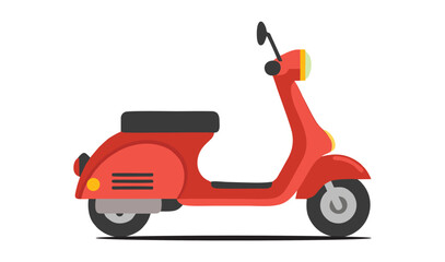 A vector illustration of a classic red scooter with a minimalist design and side view. Perfect for retro transportation, delivery, or urban lifestyle themes. © Akhmad