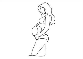 continuous line silhouette of pregnant woman.one line drawing of pregnant woman. single line vector illustration. isolated white background. 