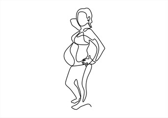 continuous line silhouette of pregnant woman.one line drawing of pregnant woman. single line vector illustration. isolated white background. 