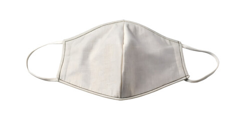 A white fabric face mask with elastic ear loops for protection against viruses and pollution isolated on transparent background