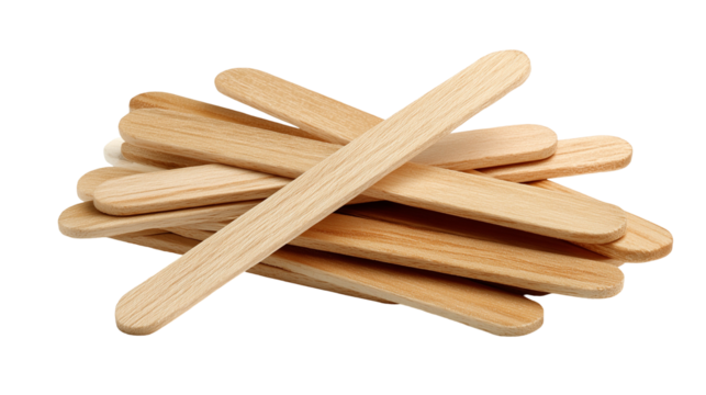A pile of wooden ice cream sticks isolated on transparent background