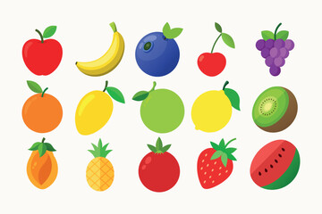 Set of Fresh Fruit Items on White Background