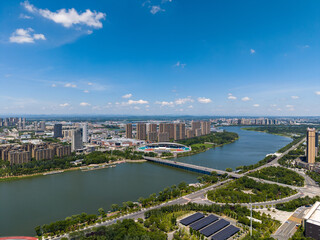 Aerial view of Suizhou's urban scenery, Hubei Province.the birthplace of Yan Emperor Shennong, the ancestor of humanities
