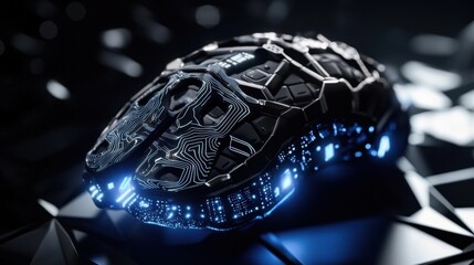 Fototapeta premium Futuristic Black Device with Circuit Patterns and Glowing Lights