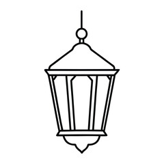 Black and White Outline of a Traditional Lantern for Decoration