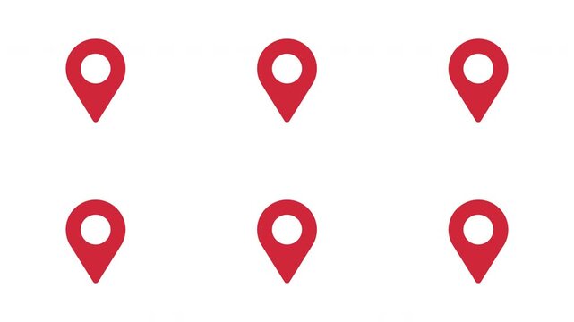 Animated red map icons with white background and transparent background.