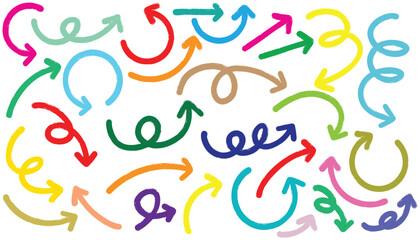 Set of cute pen line doodle element vector. Hand drawn doodle collection of arrows colorful.