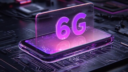 Vibrant 6G Technology Concept with Smartphone and Circuit Background