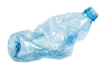 Crushed plastic water bottle isolated on transparent background