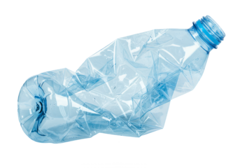 Crushed plastic water bottle isolated on transparent background