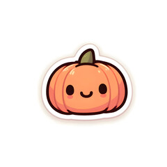 a minimal and cute Halloween sticker featuring a small pumpkin character with a shy smile, soft orange tones, and clean white background