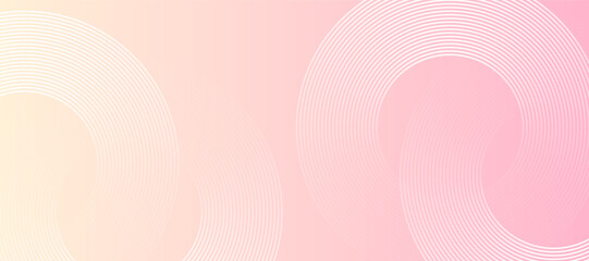 Minimalist banner background. Abstract white glowing geometric lines on yellow and pink background. Modern white circle lines pattern. Futuristic technology concept. 