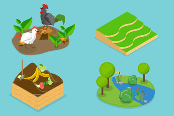 3D Isometric Flat Vector Illustration of Gardening and Farming Approaches, Collection Set for Regenerative Agriculture And Sustainable Crops