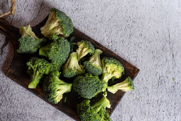 Fresh Broccoli On Cutting Board Prepared For Cooking