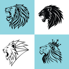 Four distinct lion head silhouettes in a collage