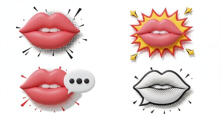 Graphic design lips illustration set