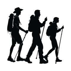 Obraz premium Male and female hiker set vector silhouette collection