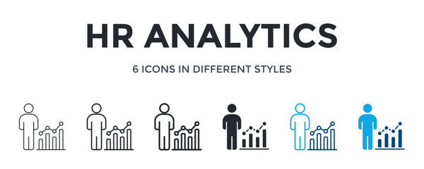 Hr Analytics Icon In Different Style Vector Illustration. Designed In Thin Line, Regular Line, Bold Line, Glyph, Color Line, And Color Glyph Style Can Be Used For Web