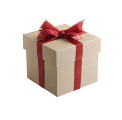 Fototapeta premium A beige gift box with a red ribbon