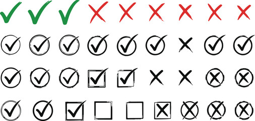 Versatile Simple check and cross icon set with multiple color options