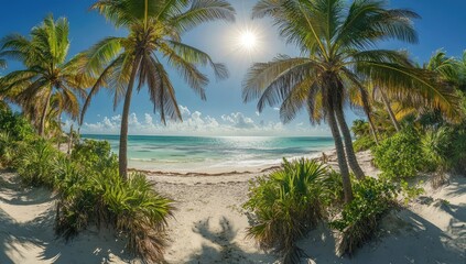 Tropical beach panorama under vibrant sun