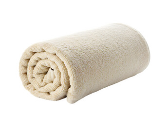 Rolled Up Soft Cream Towel Clean and Fresh Texture Spa and Wellness Concept isolated on white or transparent background. PNG