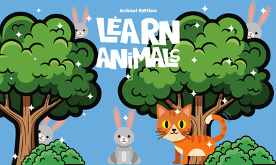 Fototapeta premium A bright and cheerful cartoon illustration designed for learning about animals. design for kids book cover