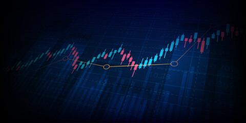 Technology financial graph with uptrend technology bar chart of stock market on blue color background