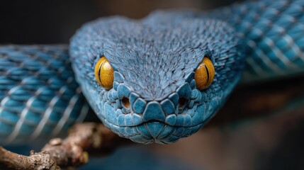 Fototapeta premium Vibrant blue snake head close up
