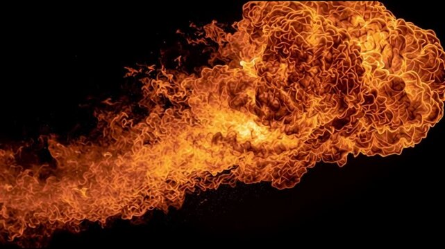 Fire Flame, fire ball on black Background Isolated on Black. Fire flames filles the screen