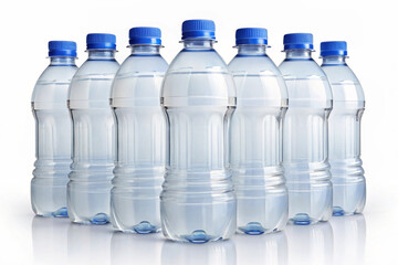 Blank Water drink bottles mockup isolated on white background. Water bottles in a row collection