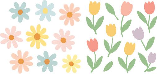 Pastel Flowers and Tulips Pattern