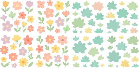 Pastel Flowers and Leaves Pattern