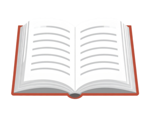 Flat Style Open Book Icon with Visible Text Lines, Front View, isolated on transparent background.