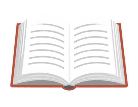 Flat Style Open Book Icon with Visible Text Lines, Front View, isolated on transparent background.